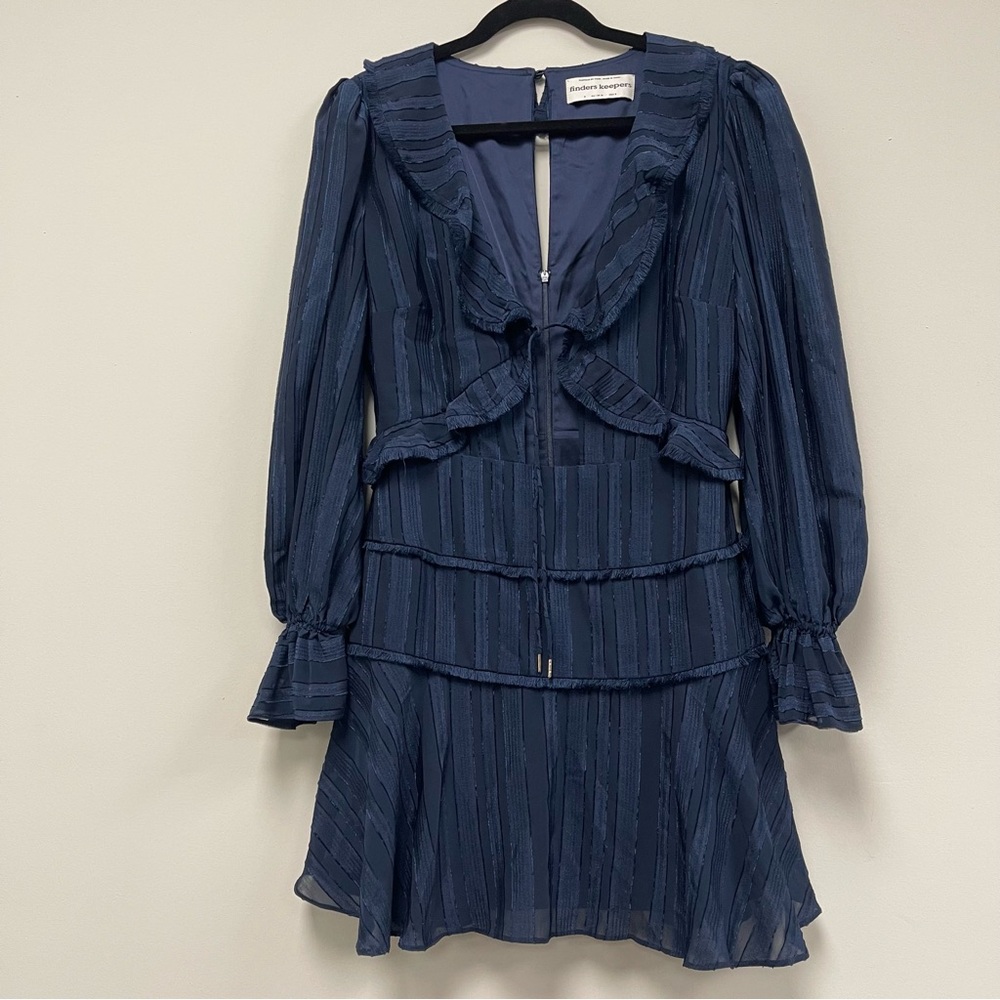 Finders Keepers Blue Tiered Bishop Sleeve Dress